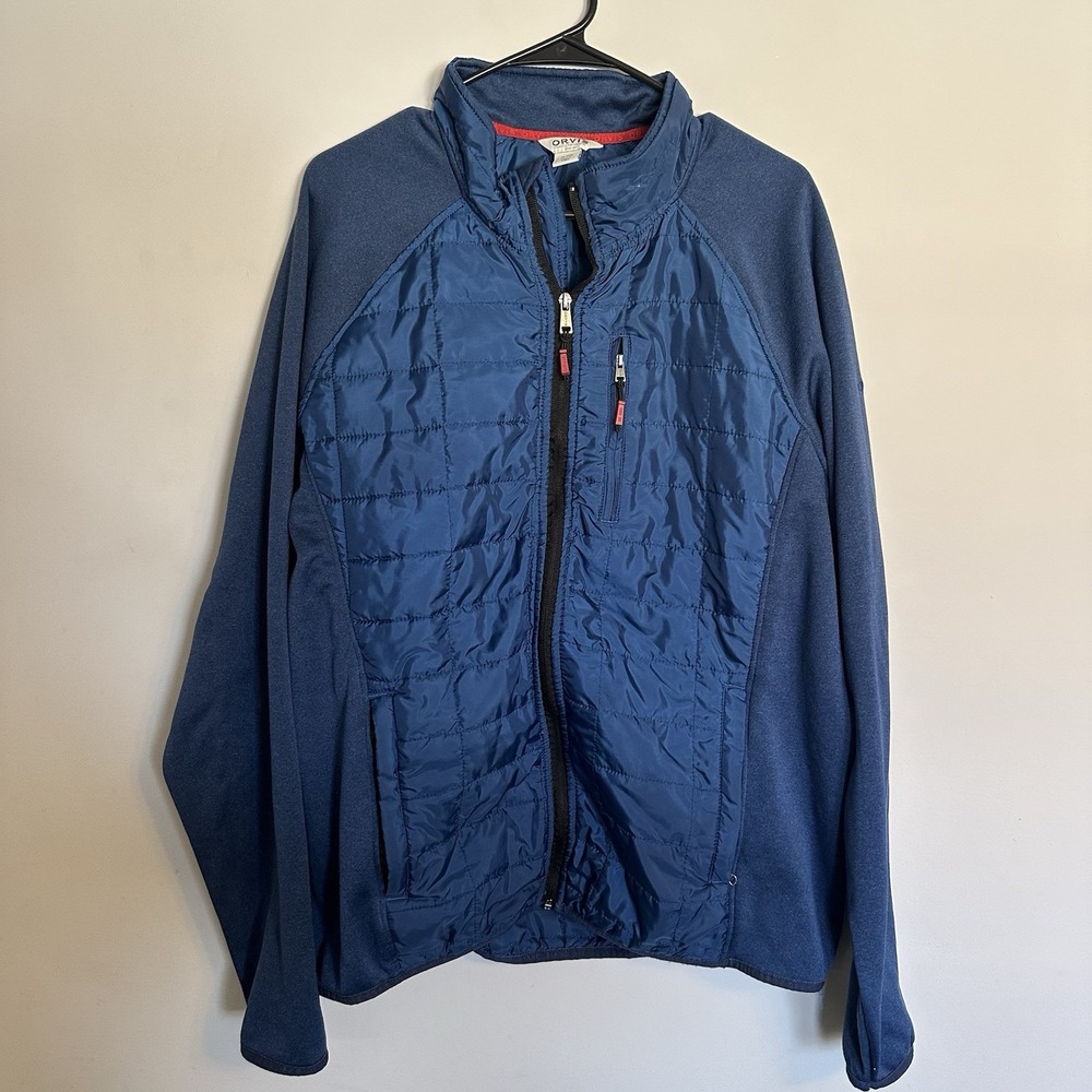 Orvis Mens Blue Down Hybrid Puffer Jacket XL Full Zip Quilted Outdoor Coat